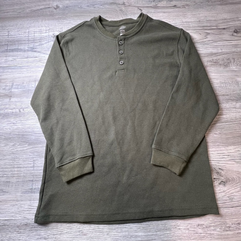 Work n Sport Henley Shirt Mens XL Olive Green Waffle Knit Long Sleeve‎ Thermal